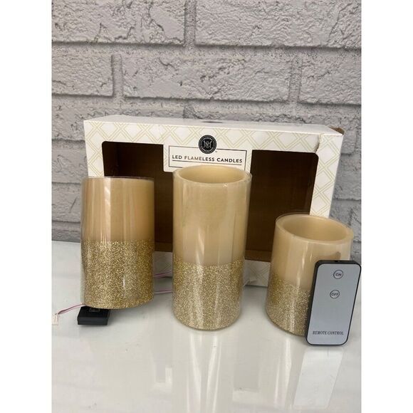 Modern Expressions Led Flameless Gold Candles Set Of 3 - Picture 4 of 5